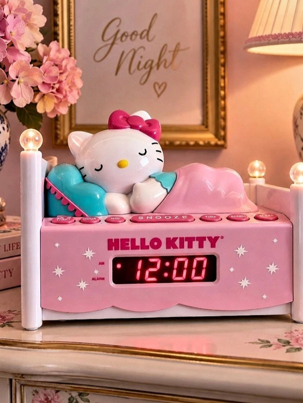 Sanrio Hello Kitty Sleeping Bed Digital Alarm Clock Radio Pink KT2052
